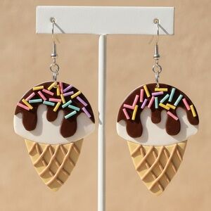 Sprinkled Chocolate Drizzle Ice Cream Earrings - Handmade - Hypoallergenic